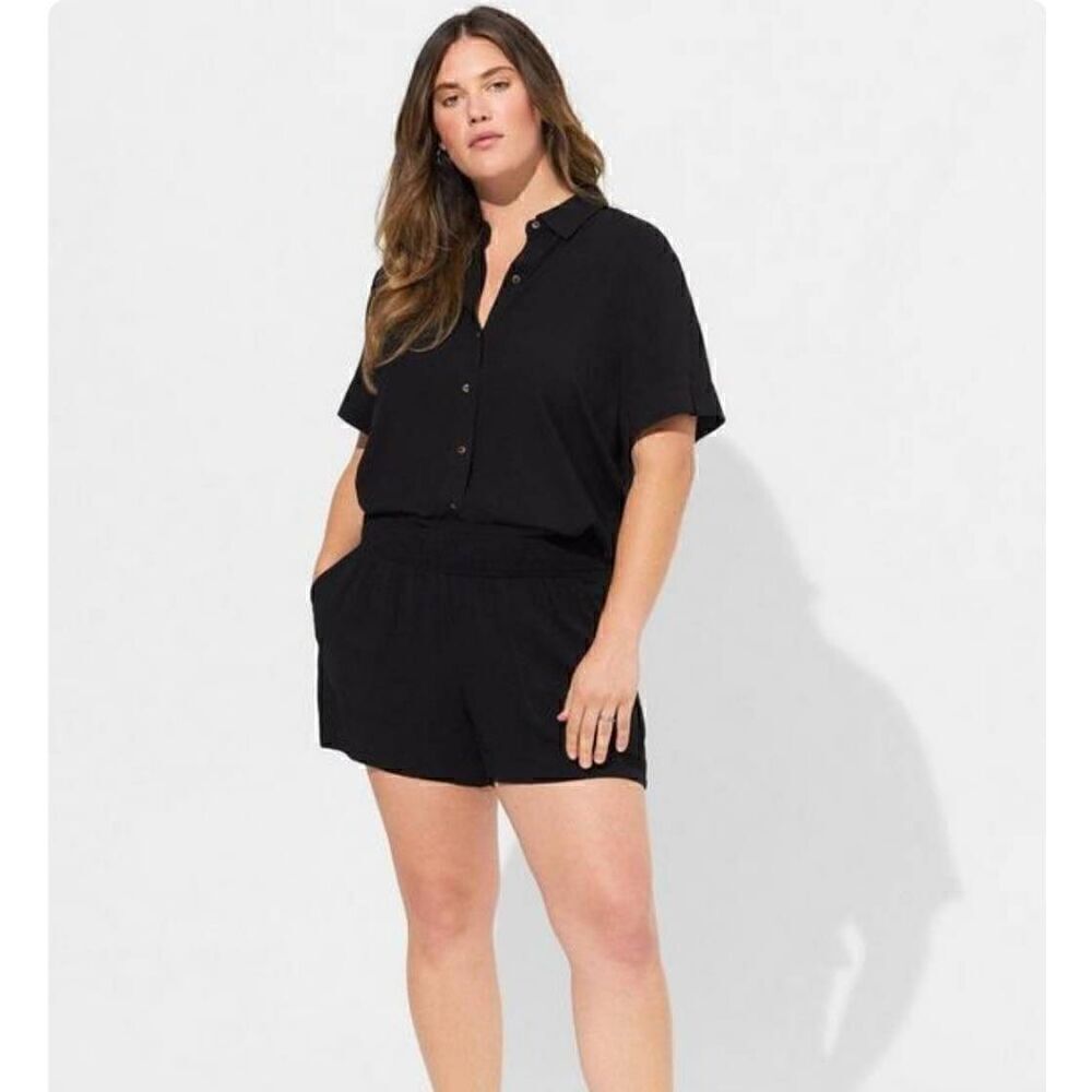 Torrid Button Front Top Womens 1X Plus Rayon Linen Feel Short Sleeve Beach Shirt